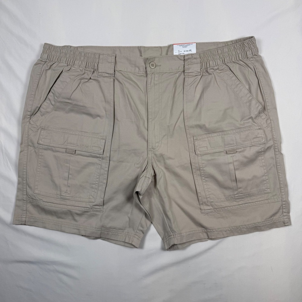 St Johns Bay Mens Cargo Shorts W52 Classic Stone Cotton Twill Beige NWT